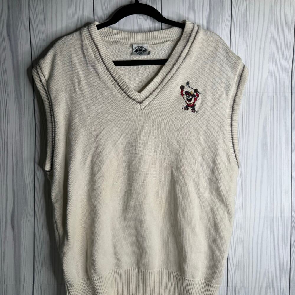 Vintage ACME Tasmanian Devil Ivory with Strip Golf Vest Size Large